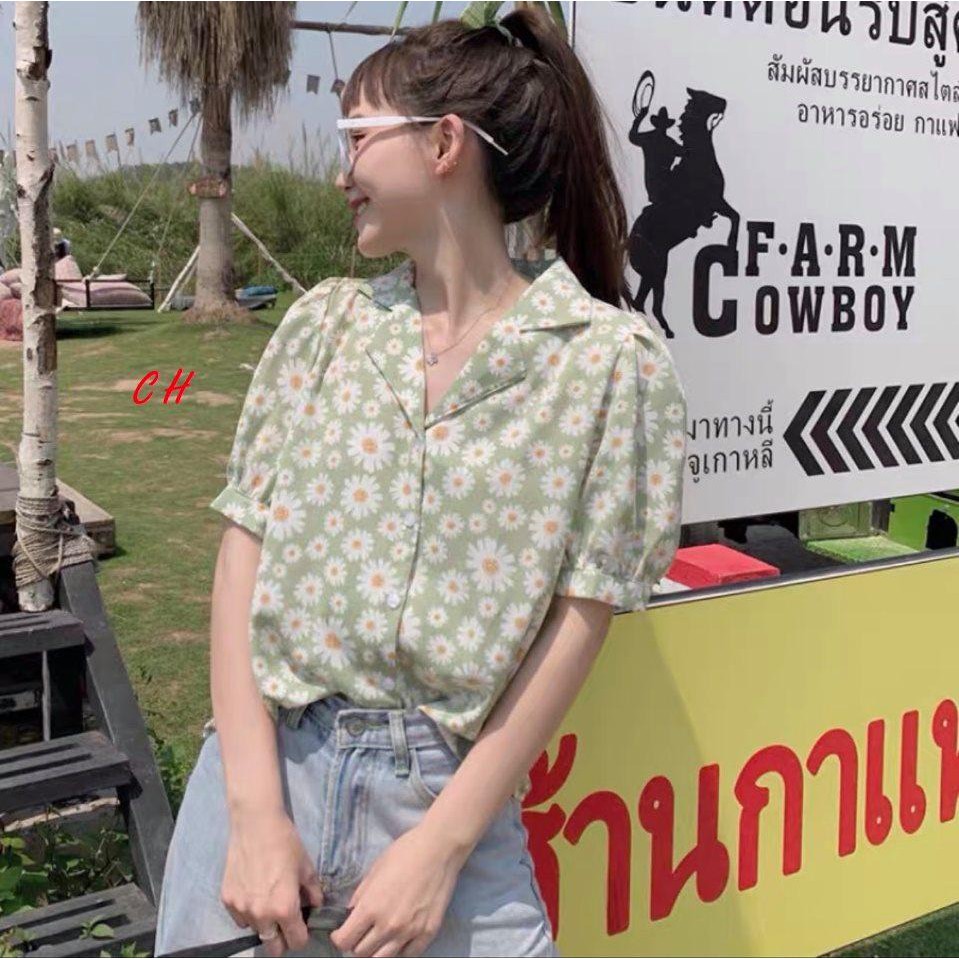 Sơ mi hoa cúc cổ vec mát mẻ
