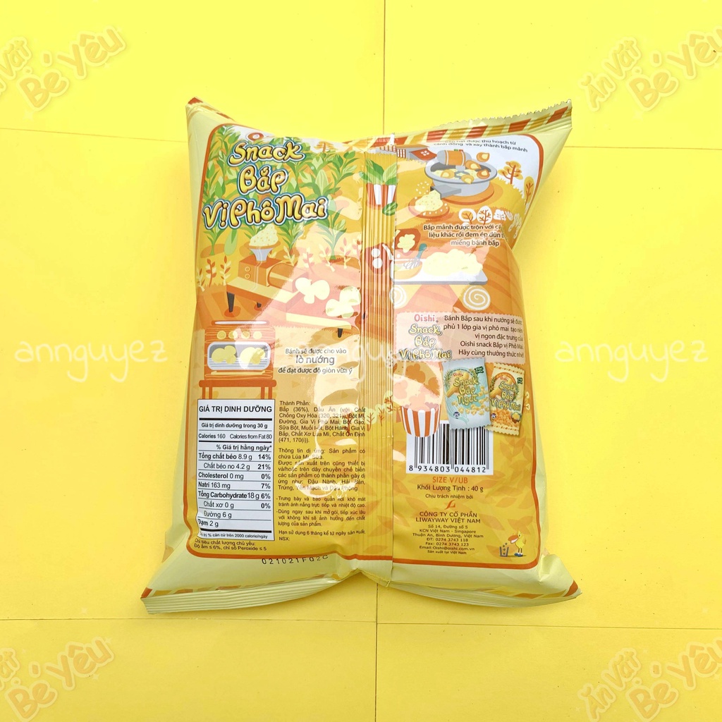 Bim bim Oishi snack bắp vị phô mai 40g pho mai phomai