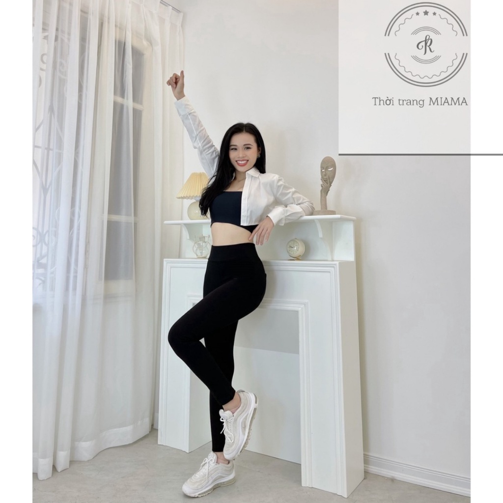 Quần legging nữ cạp cao dài nâng mông có túi gen bụng hàng loại 1 - Quần legging dài nữ màu đen co giãn vải dày Umi dày