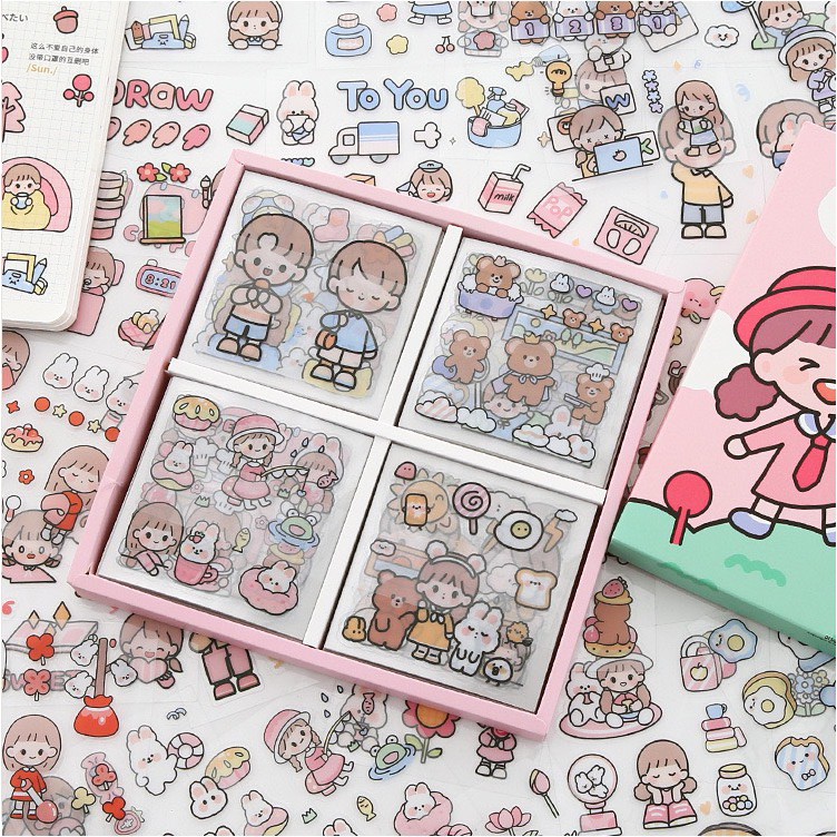 💥💥BỘ 1000 STICKER HÃNG TELADO CÔ GÁI VÀ BÉ THỎ CHO BÉ YÊU  🐰🐰🐰