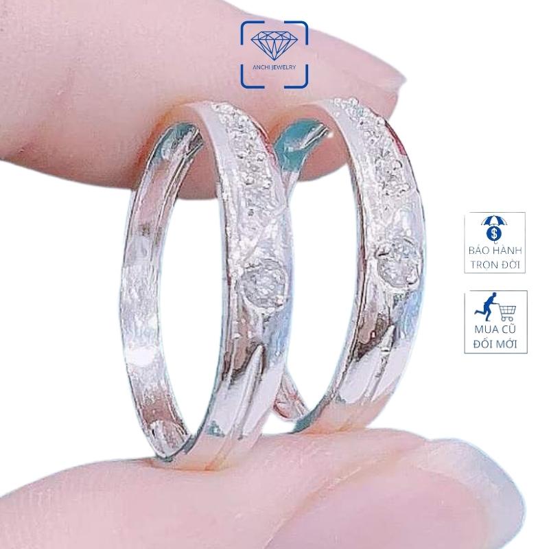 Nhẫn đôi khắc họa tiết đính đá, chuẩn bạc ta bao sáng đẹp. Anchi jewelry