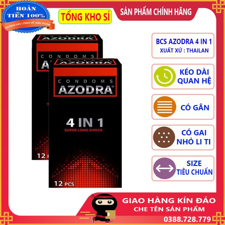 [Bán sỉ] [ĐƯỢC MUA 3] Bao cao su Azodra gân, gai, kéo dài thời gian hộp 12 cái