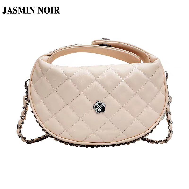 Túi xách đeo vai JASMIN NOIR họa tiết kẻ sọc nửa mặt trăng phối chuỗi xích thời trang
