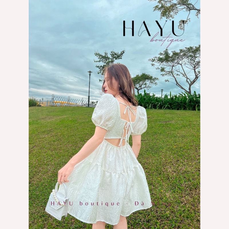 Váy Babydoll tay bồng công chúa Vintage, váy cổ vuông tay bồng cách điệu hở lưng buộc dây cao cấp [BB02] | BigBuy360 - bigbuy360.vn