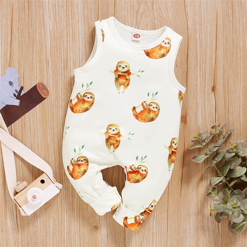 Áo liền quần MIKRDOO sát nách in hình chú lười dễ thương cho bé sơ sinh