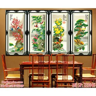 Tranh Đính Đá-Tranh Thêu Tứ Quí 127x78cm
