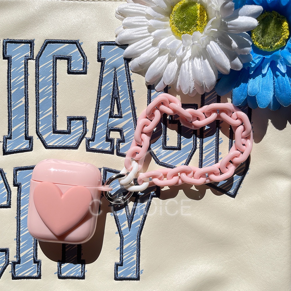 Vỏ bảo vệ hộp tai nghe mặt hình trái timcó móc gắn chìa khóa thích hợp cho Airpods Pro 3 2021 1/2