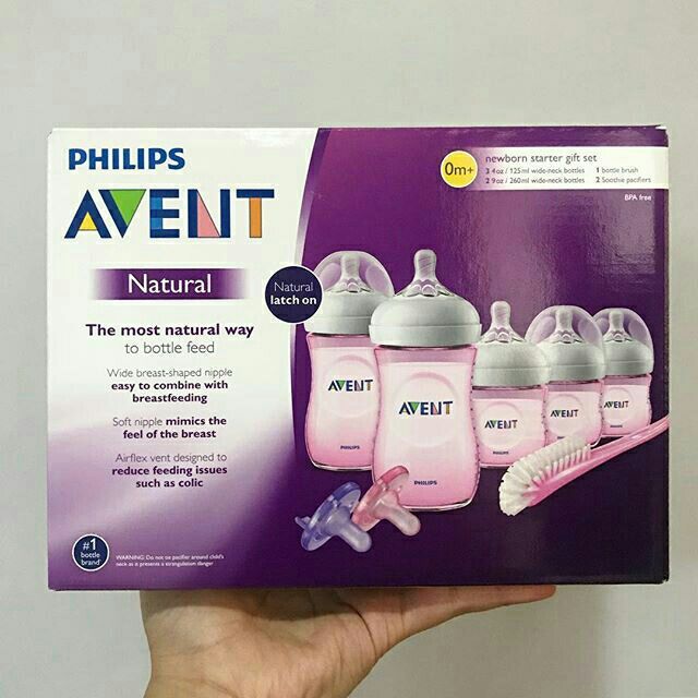 Set bình sữa Philips Avent Natural 125ml/260ml hồng cho bé