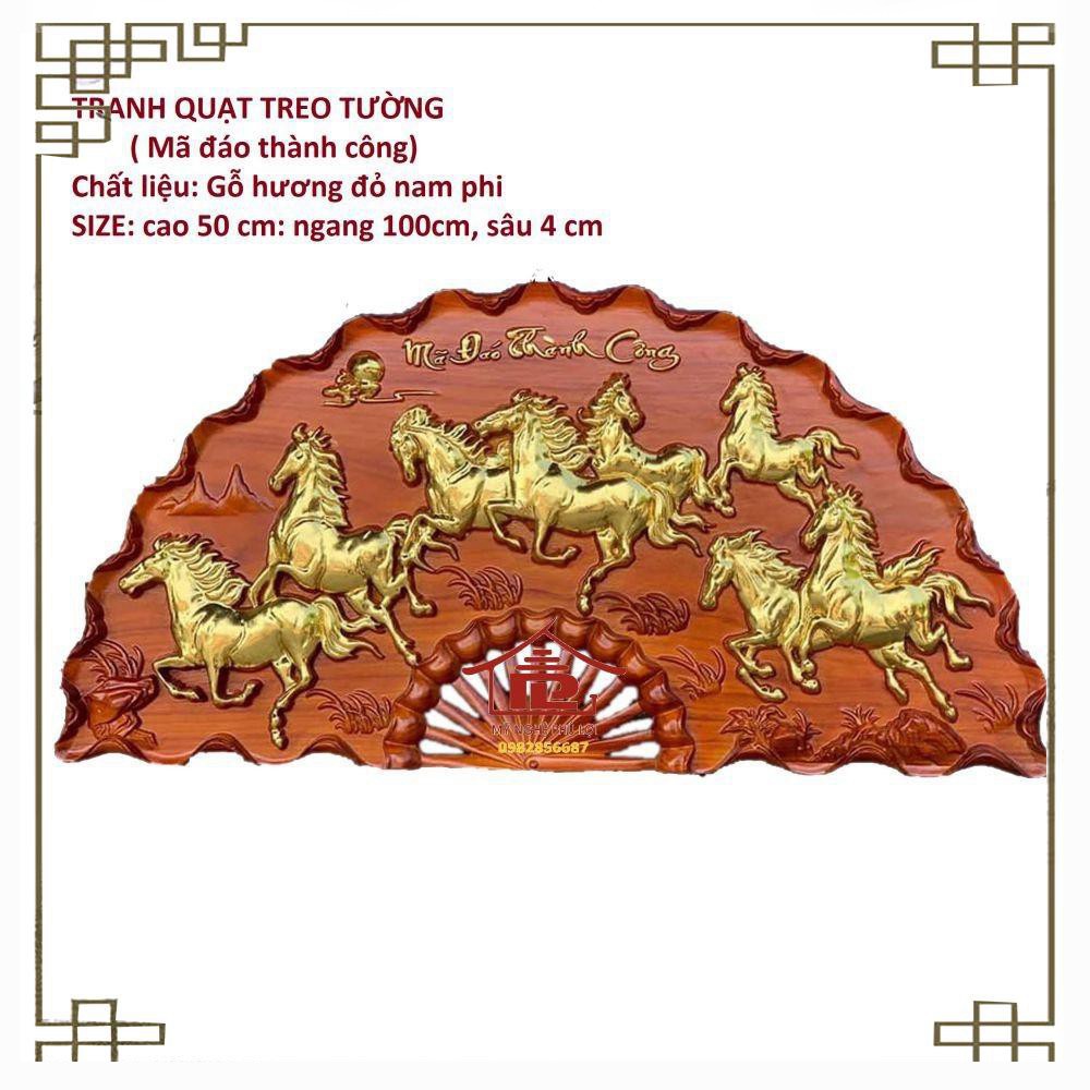 Tranh quạt gỗ phong thủy, mã đáo thành công dài 1m rộng 50cm