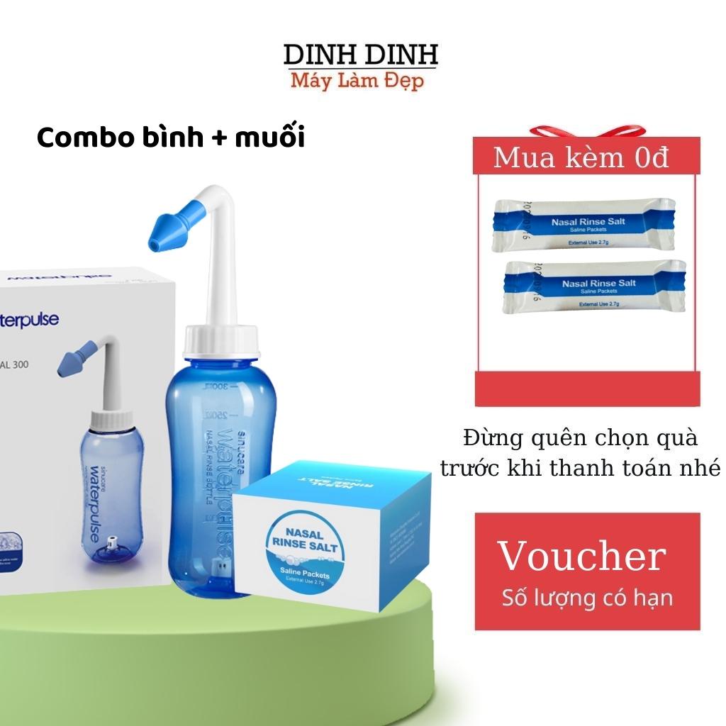 Combo bình rửa mũi và muối rửa mũi cho bé, người lớn Waterpulse, dụng cụ xịt rửa mũi Dinh Dinh ngăn ngừa viêm xoang