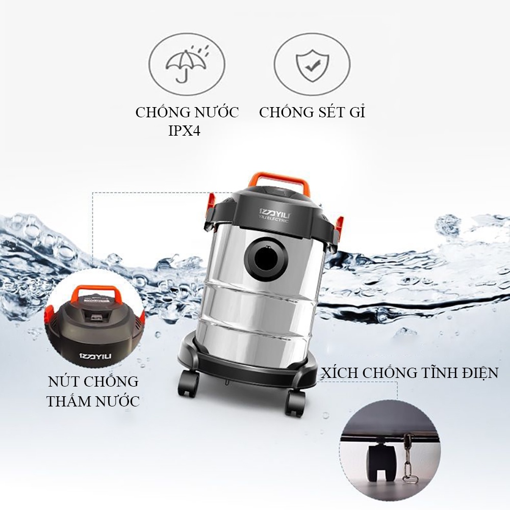 Máy hút bụi công nghiệp, gia đình công suất lớn 1200W dung tích 15L - 3 chế độ Hút khô - ướt - thổi - Bảo hành 2 năm