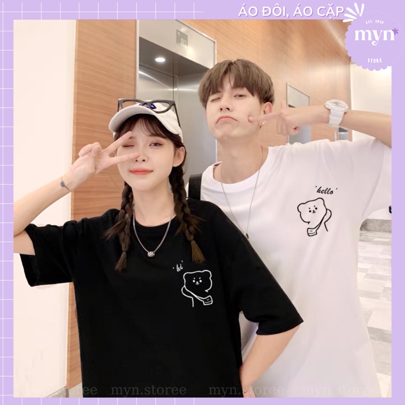 Áo thun cặp đôi hoạt tiết dễ thương chất cotton, form rộng siêu đẹp, Áo phông cặp đôi Unisex Nam Nữ
