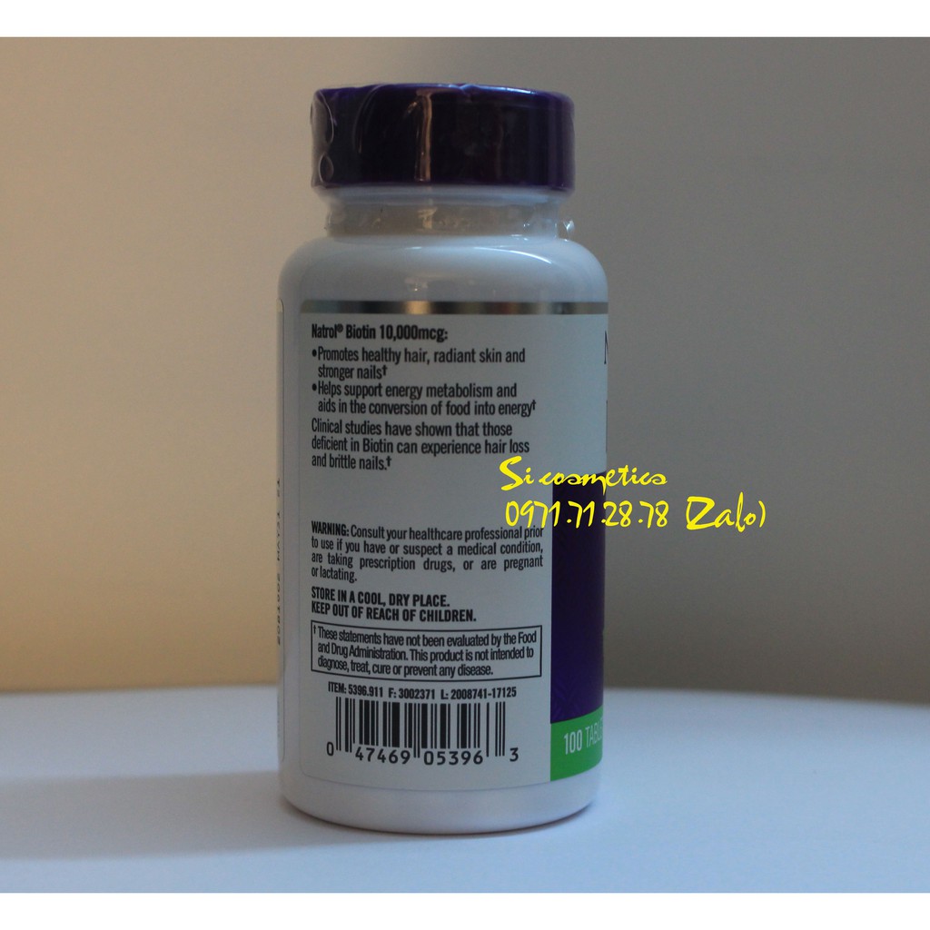 Viên uống Natrol Biotin 10000 Mcg 100 Viên Của Mỹ Biotin 10.000 mcg hong1008 hỗ trợ tóc và móng