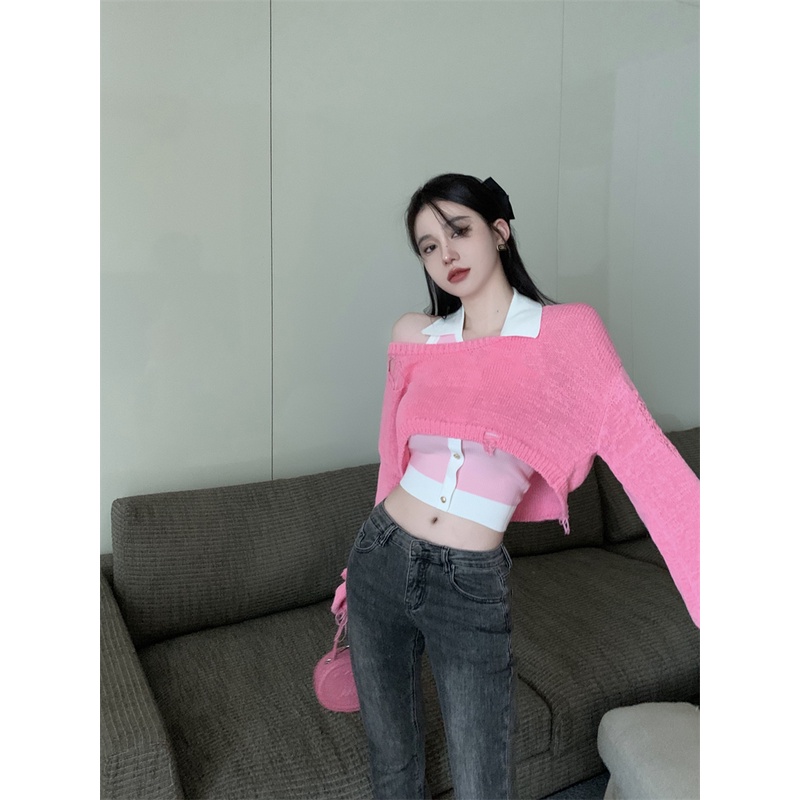 LALISAS Áo Sweater / Áo Không Tay Khoét Lỗ Thời Trang Hàn Quốc Giản Dị
