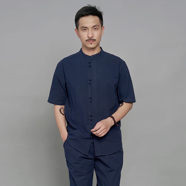 Áo trung niên cổ tàu cài khuy cúc tết, linen cao cấp, mềm, mịn, mát Rough