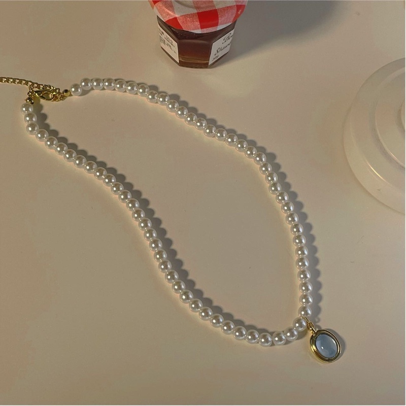 Vòng cổ ngọc trai thời trang nữ phiên bản Hàn Quốc Vòng cổ mặt dây chuyền đá quý màu xanh cao cấp