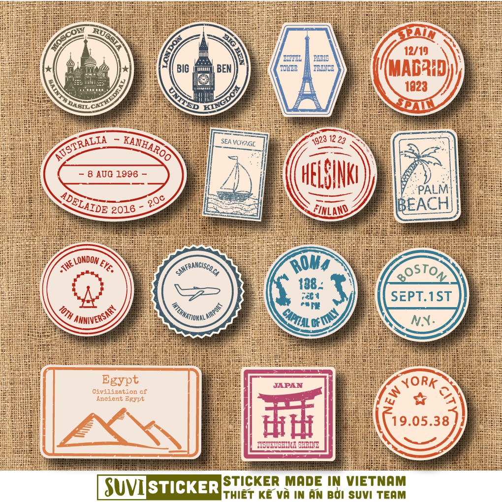 50 Sticker Retro Stamp 2 chống nước sticker dán laptop, điện thoại, đàn guitar, mũ bảo hiểm. MSP: V16