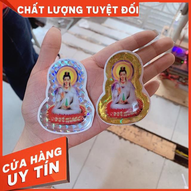 Decal tem nổi hình Mẹ Quan Âm, có size lớn &amp; nhỏ chất liệu keo cực dính