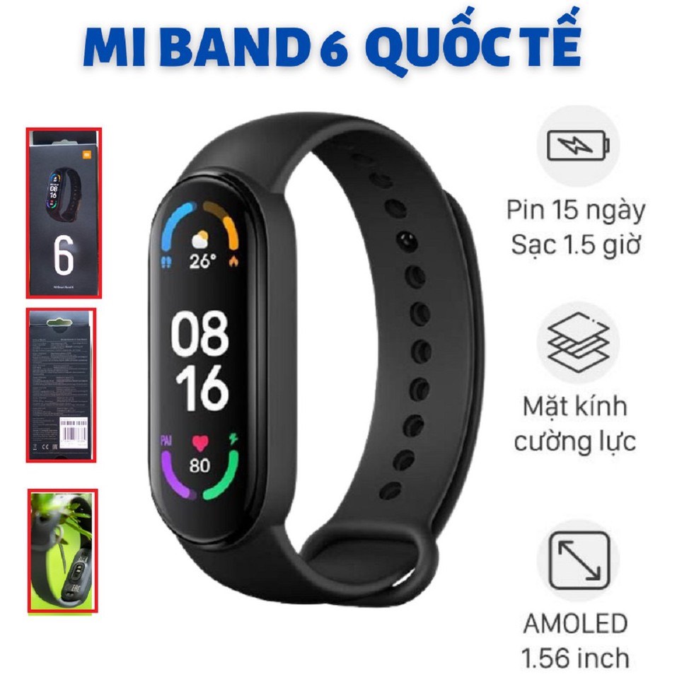 ( New 100% ) Vòng đeo tay thông minh Xiaomi Mi Band 6 Quốc Tế Mi Band 6 Màu Đen