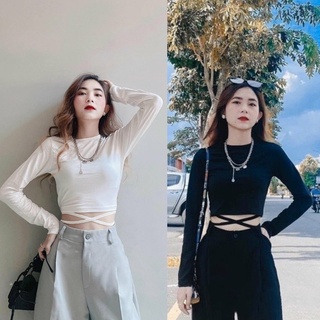 ÁO THUN CROPTOP DÀI TAY CỘT DÂY EO, BUỘC EO