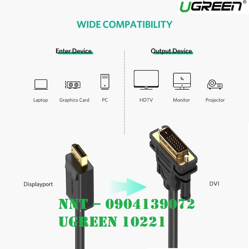 Cáp chuyển đổi Displayport sang DVI 24+1 dài 2m chính hãng Ugreen 10221