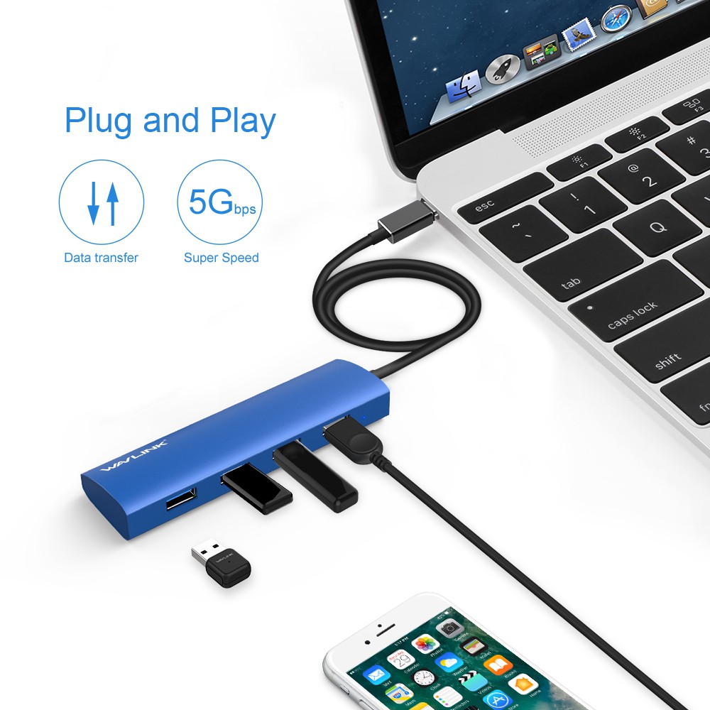 Hub 4 Cổng Usb3.1 Type C Wavlink Uh3047c