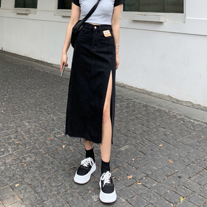 (Order)(Có ảnh thật) Đầm denim bò váy bò dài cạp cao xẻ tà bên hông | BigBuy360 - bigbuy360.vn