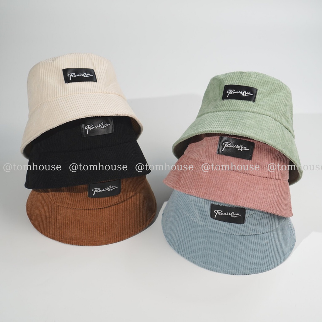 Mũ bucket Promissyou nón tai bèo vải nhung tăm rộng vành dáng tròn nhỏ dành cho nam nữ thời trang Unisex Tom House