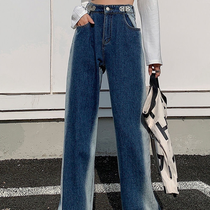 SUXI Quần Jean Lưng Cao Ống Rộng Thời Trang Hàn Quốc Cho Nữ