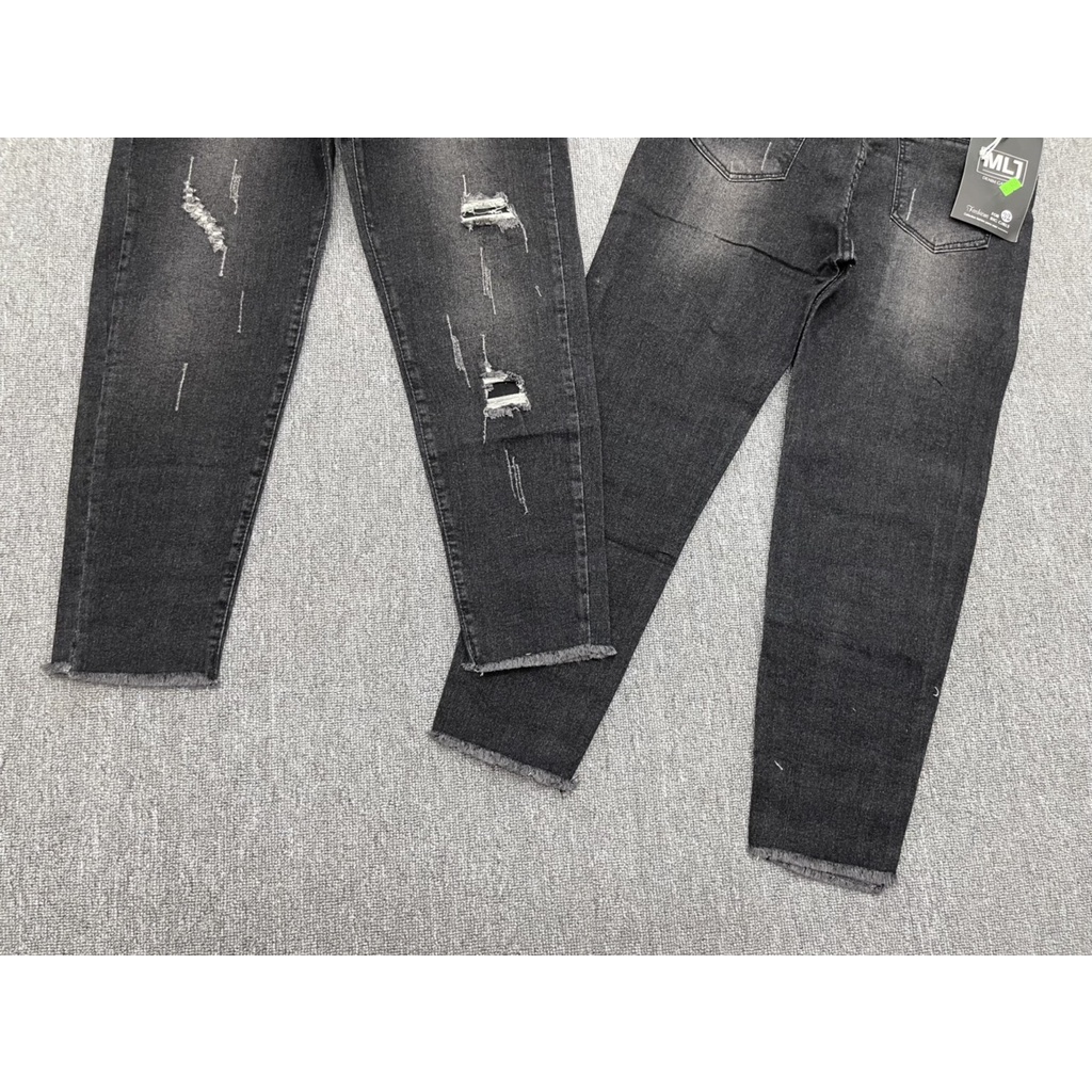Quần jeans nữ 9 tấc BigSize Nữ rách vá đắp, lưng cao, màu xám đen 4267 MLJ