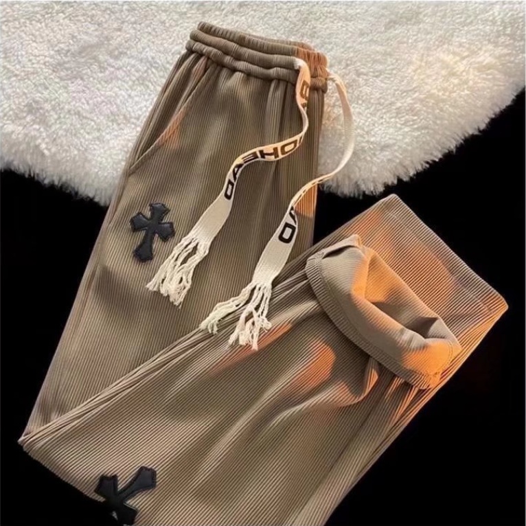 Quần Dài Ống Rộng Lưng Cao Dây Rút Co Giãn Phong Cách Vintage Dành Cho Nam Nữ