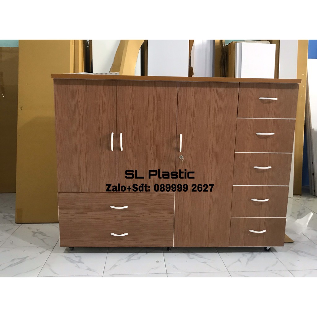 Tủ quần áo trẻ em 1m6 cực đẹp nhựa Đài Loan gỗ đậmm FREESHIP