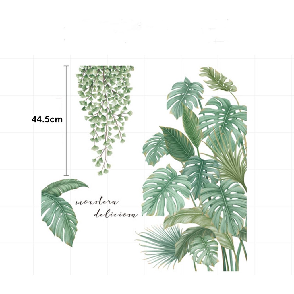 Decal dán tường Tự Dính Họa Tiết Lá Cây Nhiệt Đới Bắt Mắt Sành Điệu