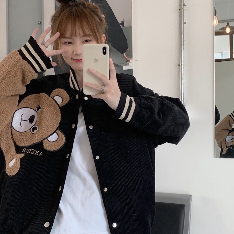 Áo khoác áo bomber nhung tăm dày dặn unisex nam nữ