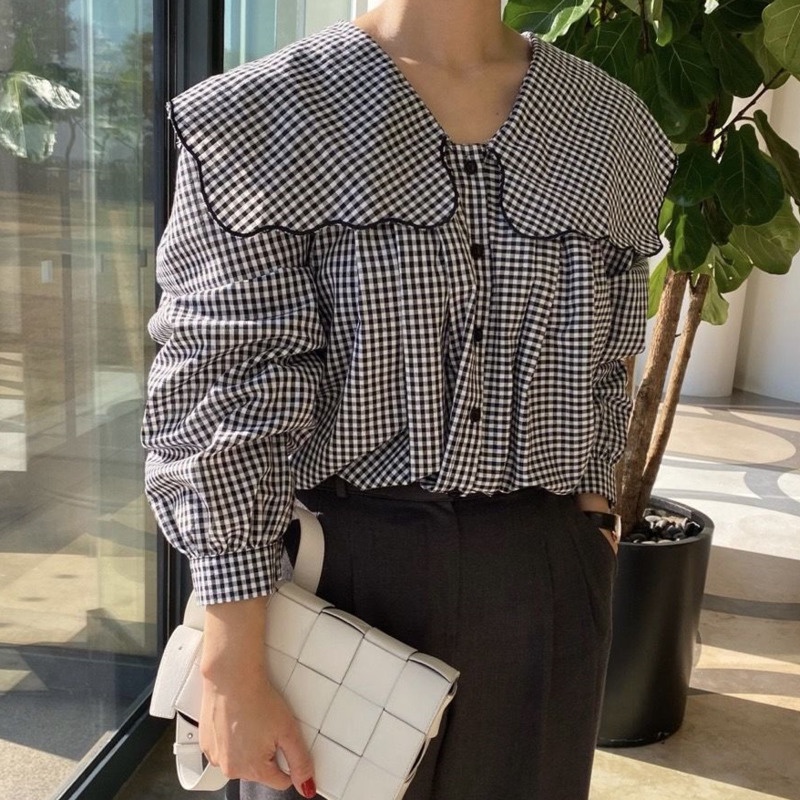 Áo Sơ Mi Tay Dài Họa Tiết Sọc Caro Phong Cách Hàn Quốc 198525 Áo Sơ Mi Dáng Rộng Cổ Bẻ Màu Xanh Navy Thời Trang Cho Tuổi Trung Niên