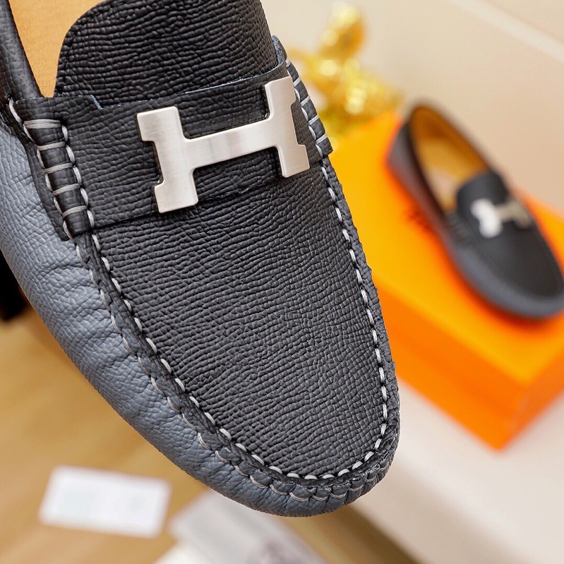 Giày lười nam thương hiệu Hermes HM da thật cao cấp thiết kế quai chữ H