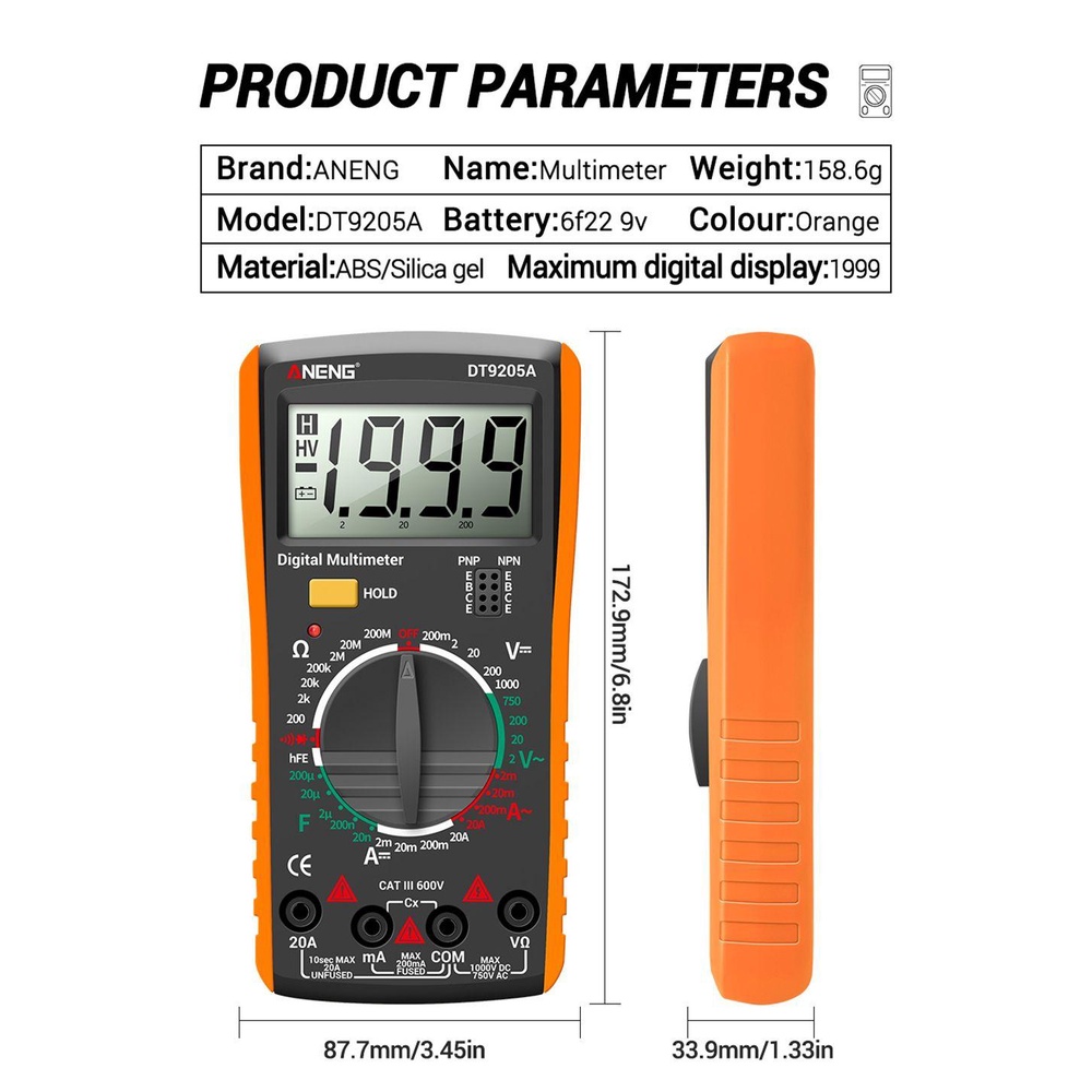 YNATURAL Đồng Hồ Vạn Năng Thông Minh Kỹ Thuật Số AC / DC Kèm Phụ Kiện