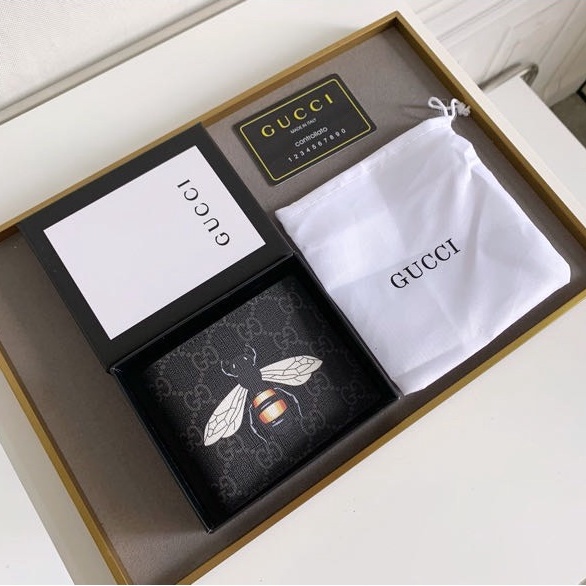 Chụp ảnh vật lý ví ngắn đích thực 100% nguyên bản 451268 Mẫu lụa chủ thẻ nam gucci  sẵn sàng giao hàng