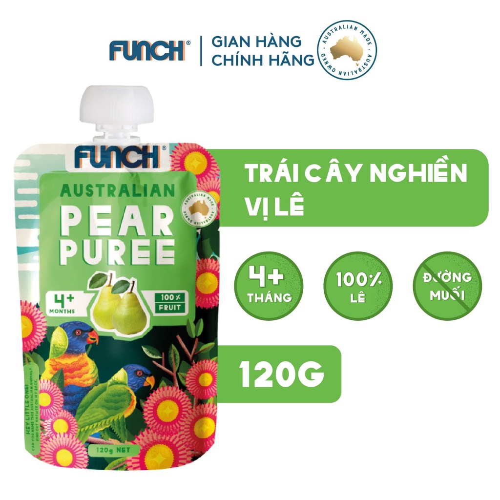(Date 15T09/2023) Hoa Quả Nghiền Cho Bé Ăn Dặm Từ 4 Tháng Tuổi Funch 100% Lê Xay Nhuyễn 120G