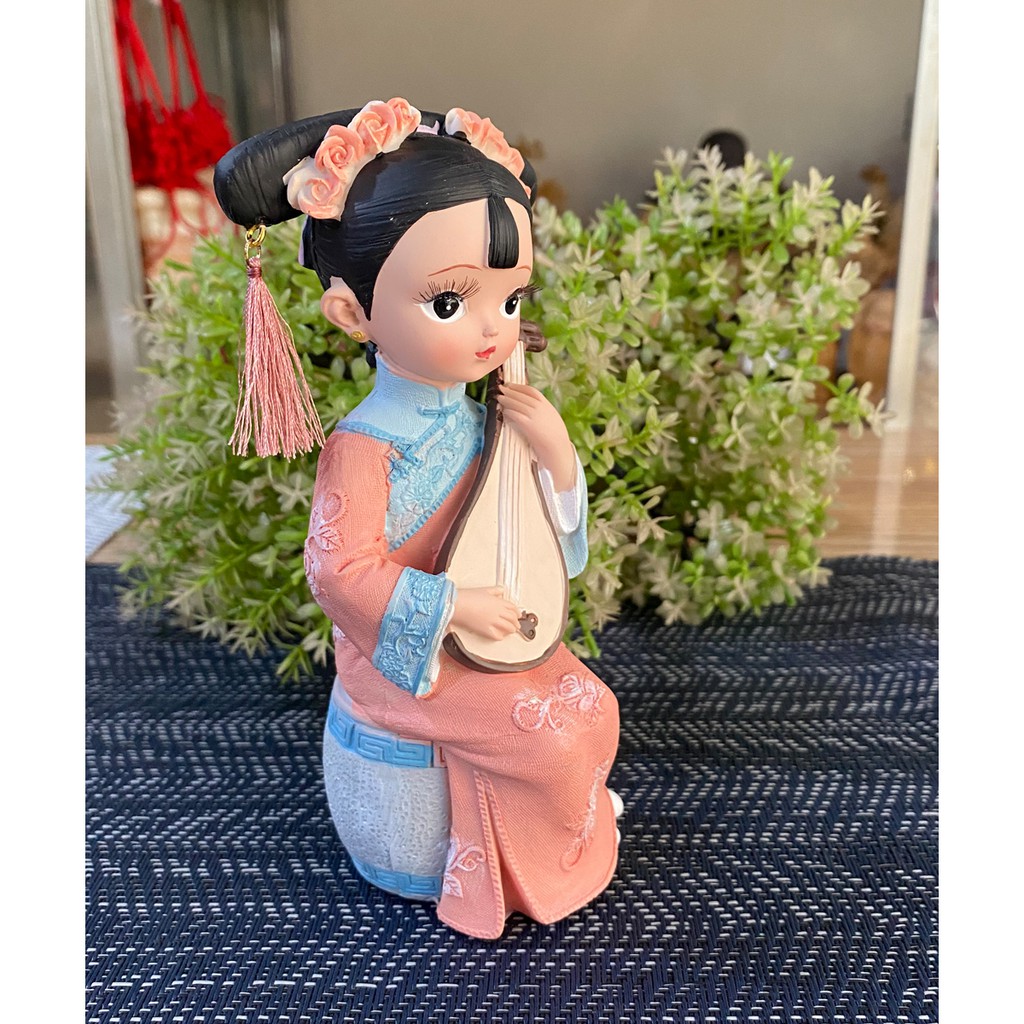 Tượng thiếu nữ ngồi thổi sáo / đánh đàn 15cm
