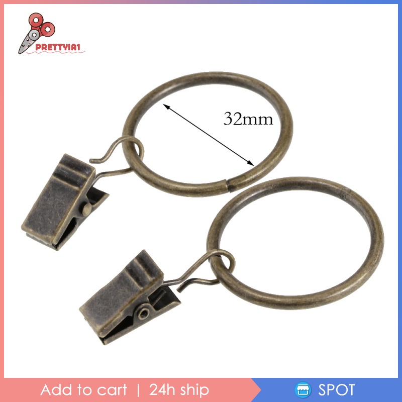 [Prettyia1] Set 12 Vòng Kẹp Rèm Cửa Kim Loại Cổ Điển 25mm / 32mm Kèm Khoen