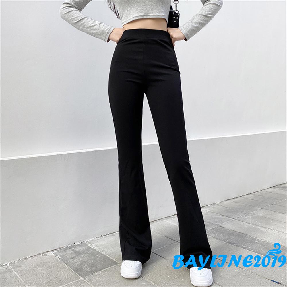 Quần Dài Ống Loe Lưng Cao Màu Trơn Thời Trang Đường Phố Cho Nữ