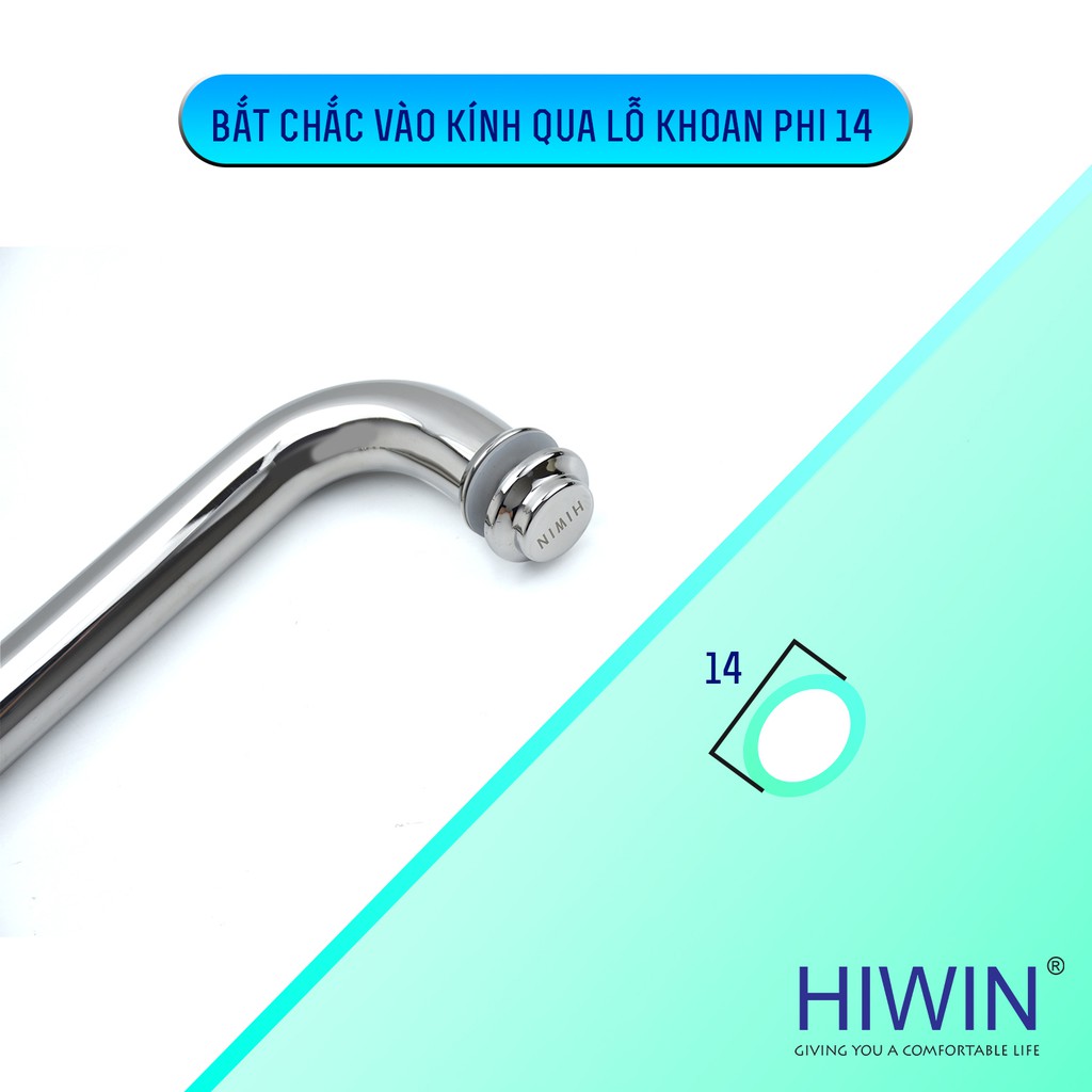 Tay nắm cửa vách tắm kính bo tròn inox 304 chống gỉ mặt gương Hiwin HD-600 (300*500)