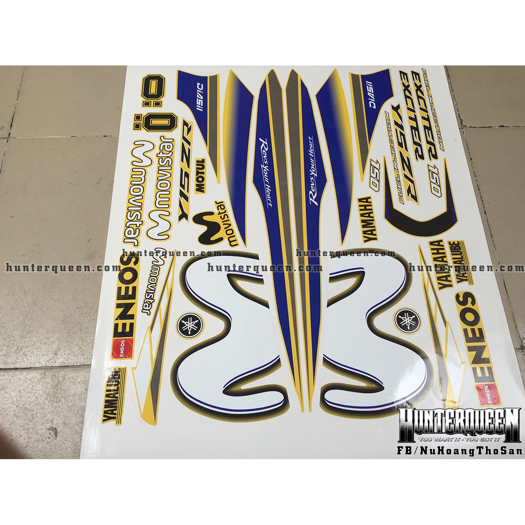 Tem Exciter 150. Tem rời movistar, dán xe vàng. Xe màu khác vui lòng inbox