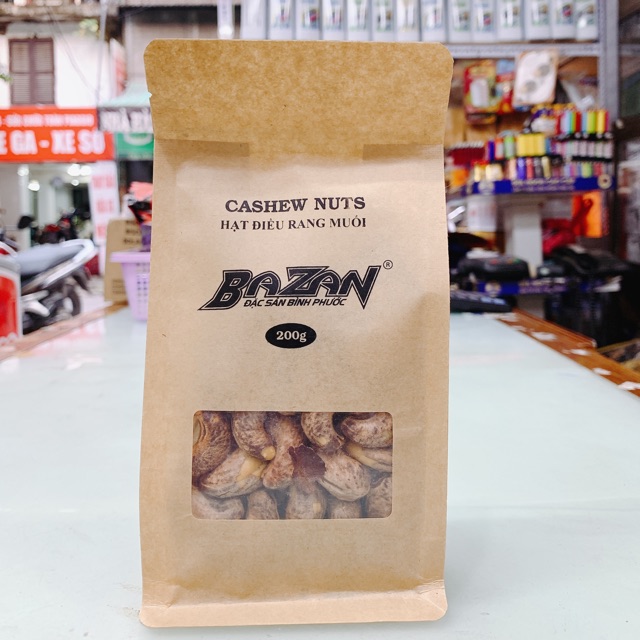 HẠT ĐIỀU RANG MUỐI BAZAN TÚI ZIP 200G/ HẠT ĐIỀU NGUYÊN VỎ/ HẠT ĐIỀU VỎ LỤA