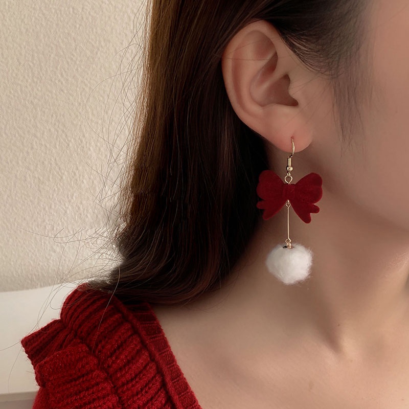 Hoa tai sáng bóng cao cấp tông rượu vang đỏ cổ điển thời trang năm mới dành cho nữ