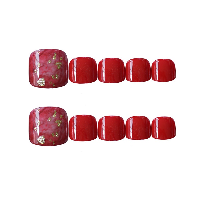 Set 24 móng chân giả màu đỏ sơn thạch cao cấp J36 jojo móng giả móng úp rẻ đẹp thời trang kèm keo gắn tự làm tại nhà
