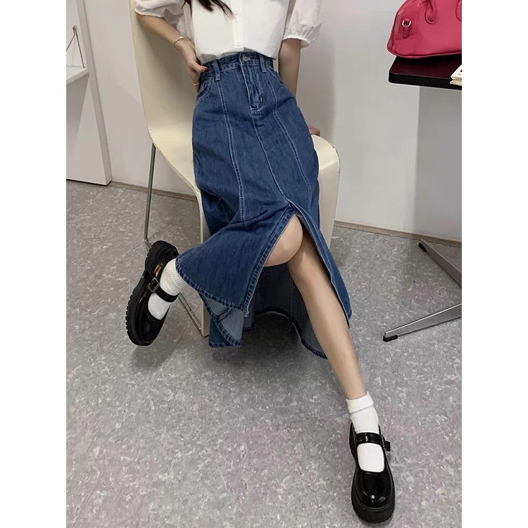 Chân váy jean đuôi cá cạp lưng cao, Chân váy bò dáng dài order ulzzang phong cách Hàn Quốc order Taobao