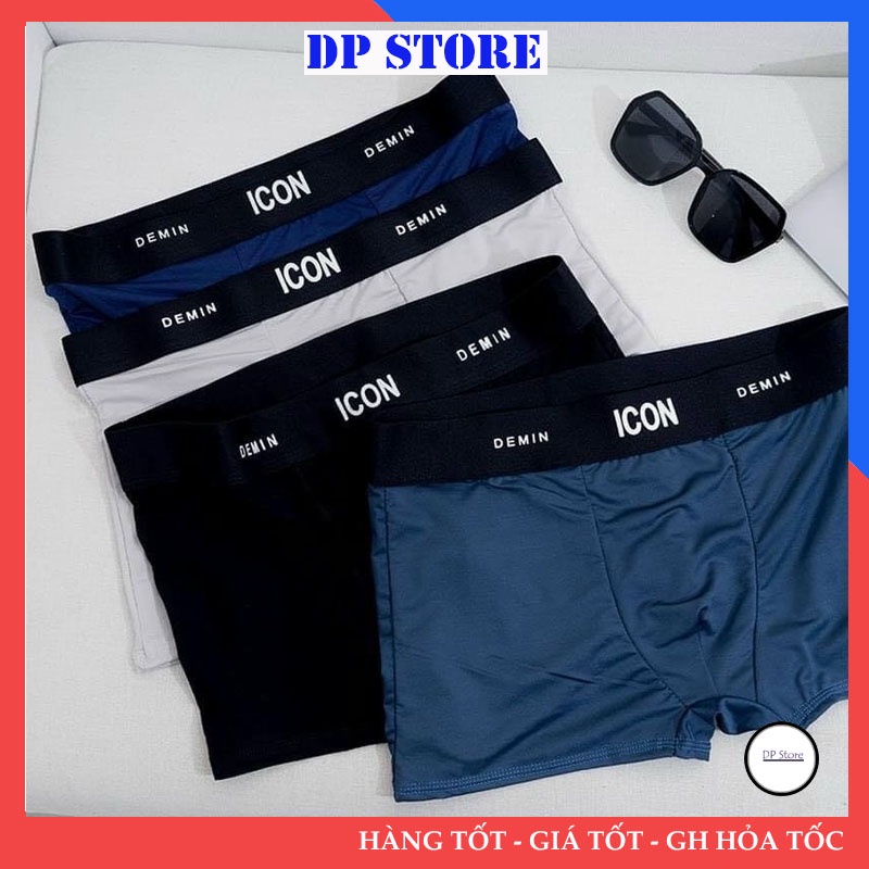 Hộp 4 Quần Lót Nam Boxer Thun Lạnh ICON Co dãn 4 chiều, Quần sịp Nam Thun Lạnh Boxer ICON Denim