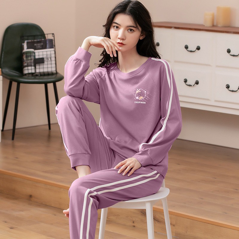 Bộ cotton mặc nhà bo gấu kẻ sọc Quảng Châu cao cấp co giãn 4 chiều